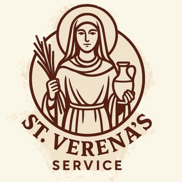 Illustration of St. Verena holding wheat and a water jug